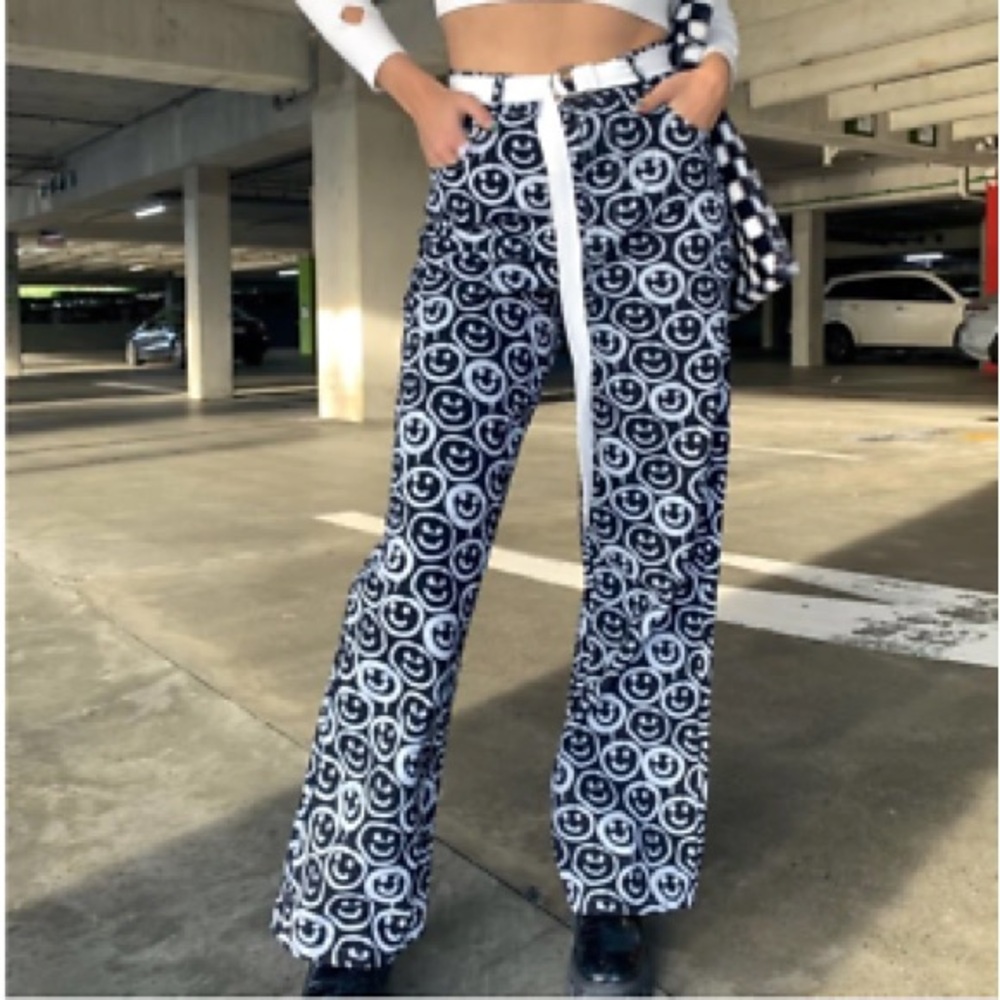 Black and White Smiley Face Pants